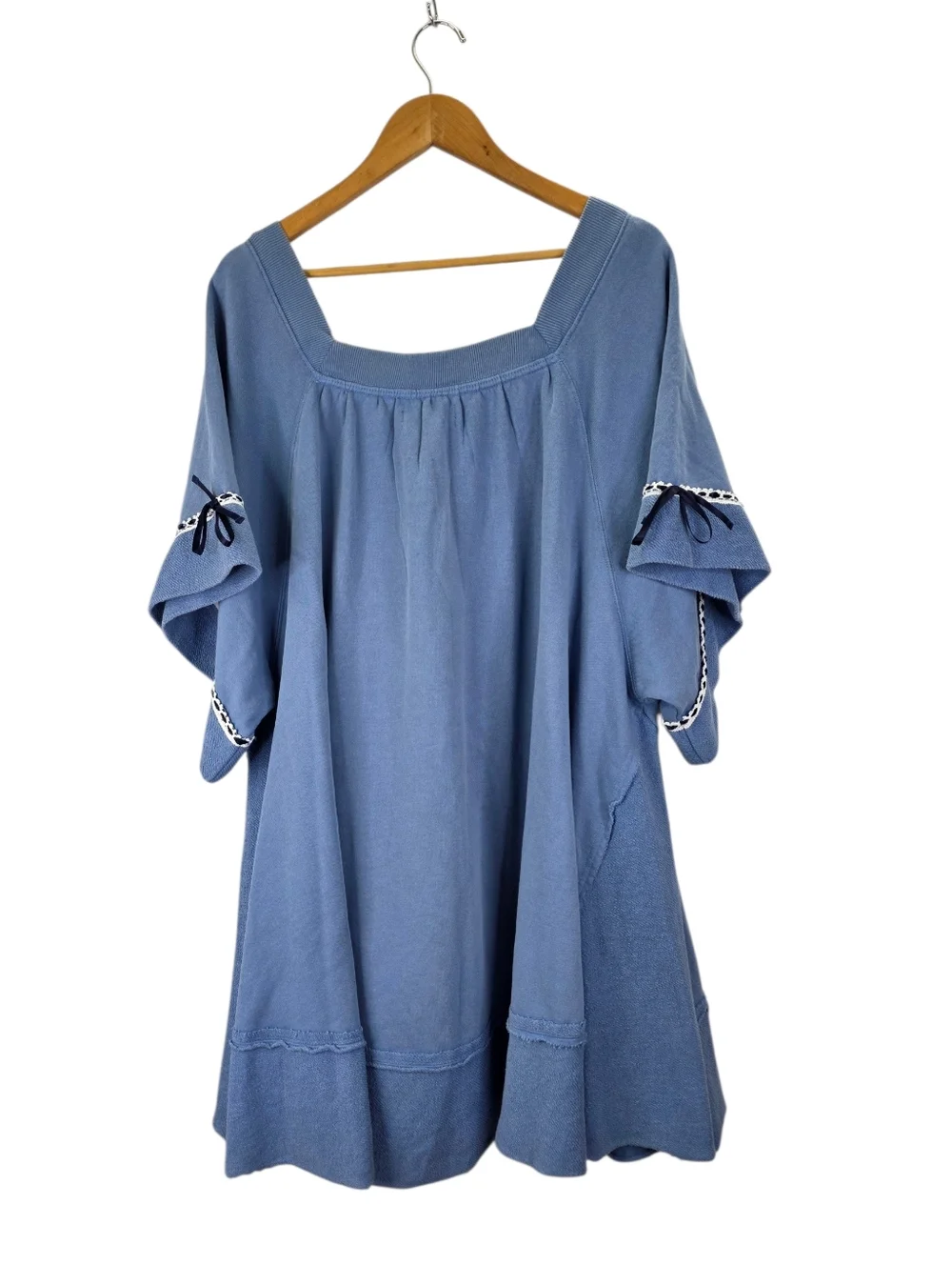 New Free People Astoria Sweatshirt Tunic Dress Oversized Ribbon Lace Cotton M - Picture 12 of 16
